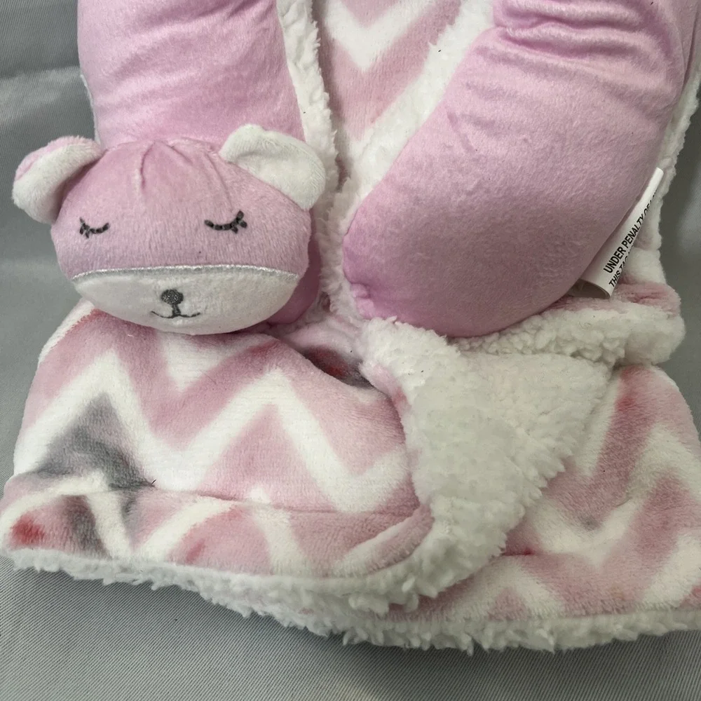 Cuddle Time Baby Blanket  Set Neck Rest Pink‎ Soft Plush Sherpa